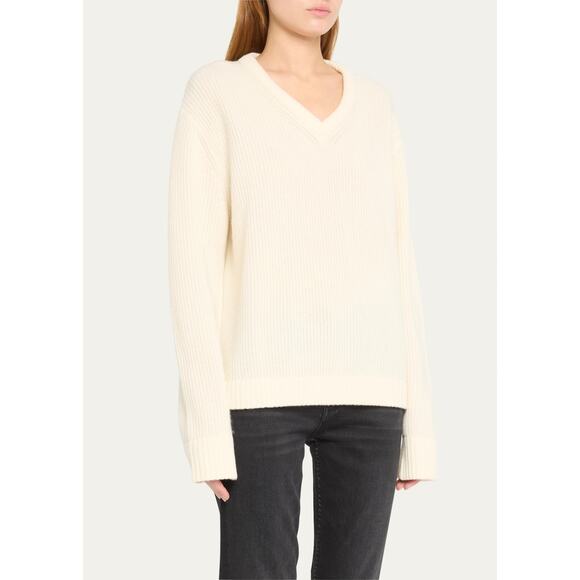 Kule Blythe Wool Cashmere V-Neck Cream Sweater Long Sleeve Cozy Warm Knit Medium - Picture 1 of 11